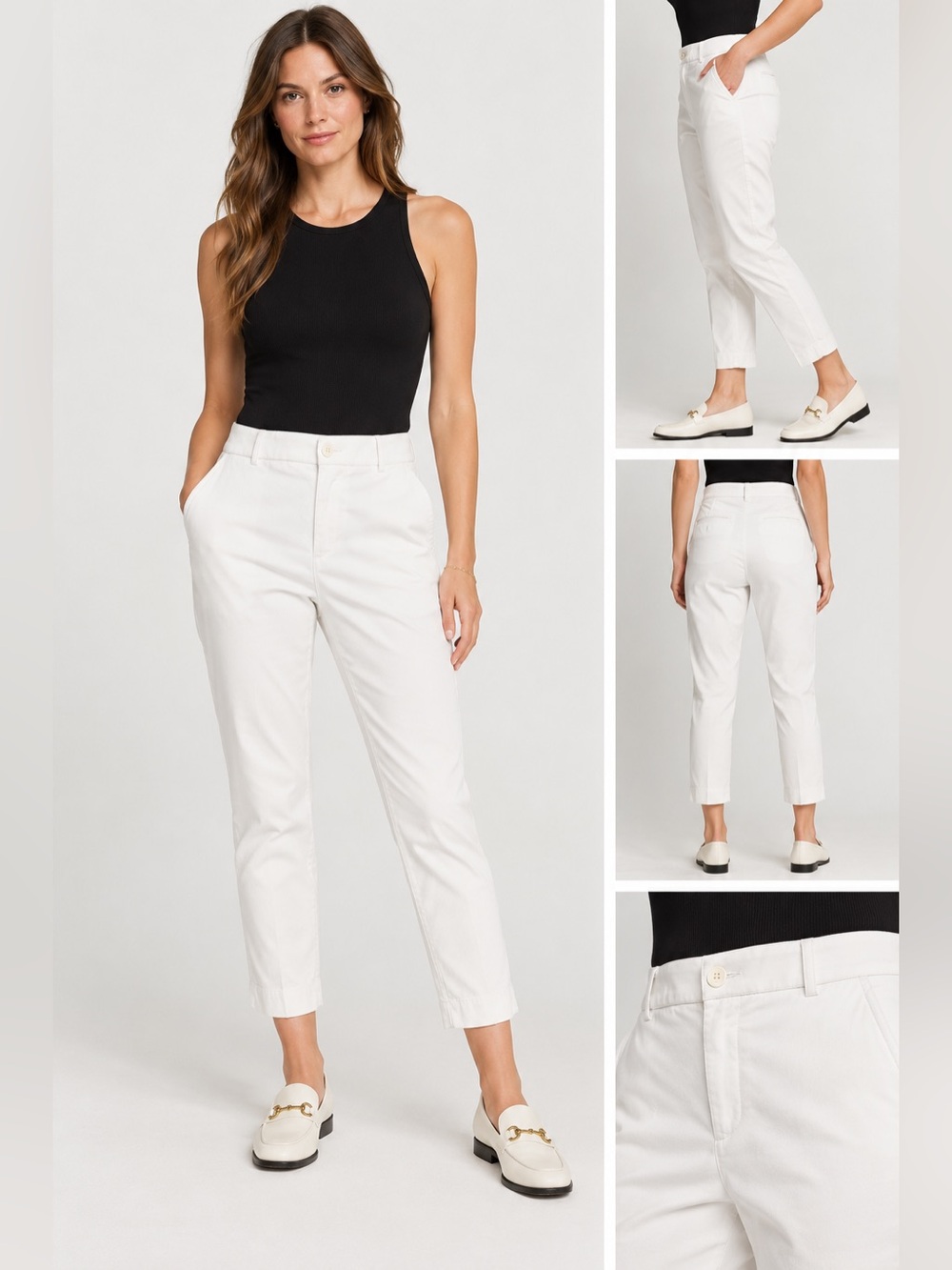 SPANX White Stretch Twill Cropped Chino Pants Slim Tapered Ankle Large